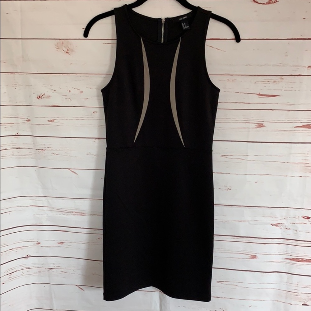 Mesh Inset Black Bodycon Dress
